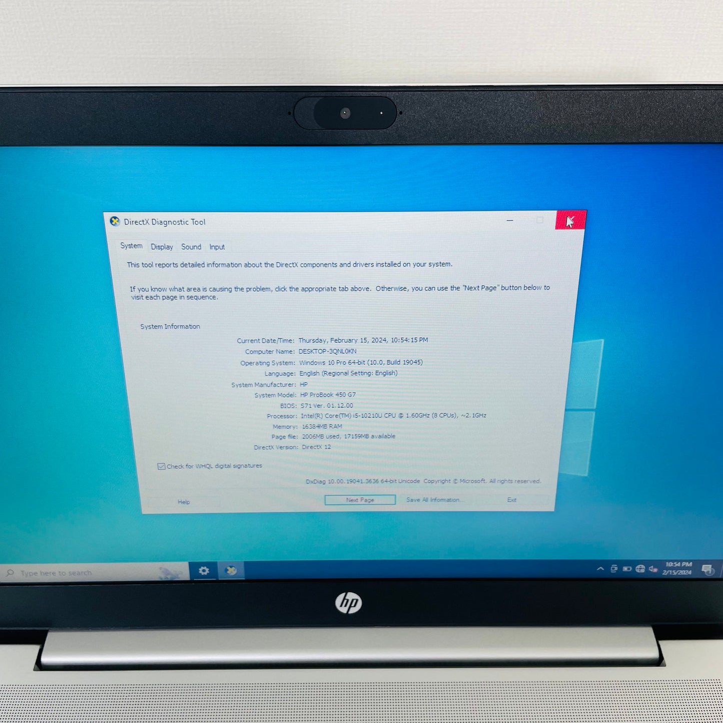 HP Probook 450 G7 15.6" i5 10th Ram 16GB SSD 256GB